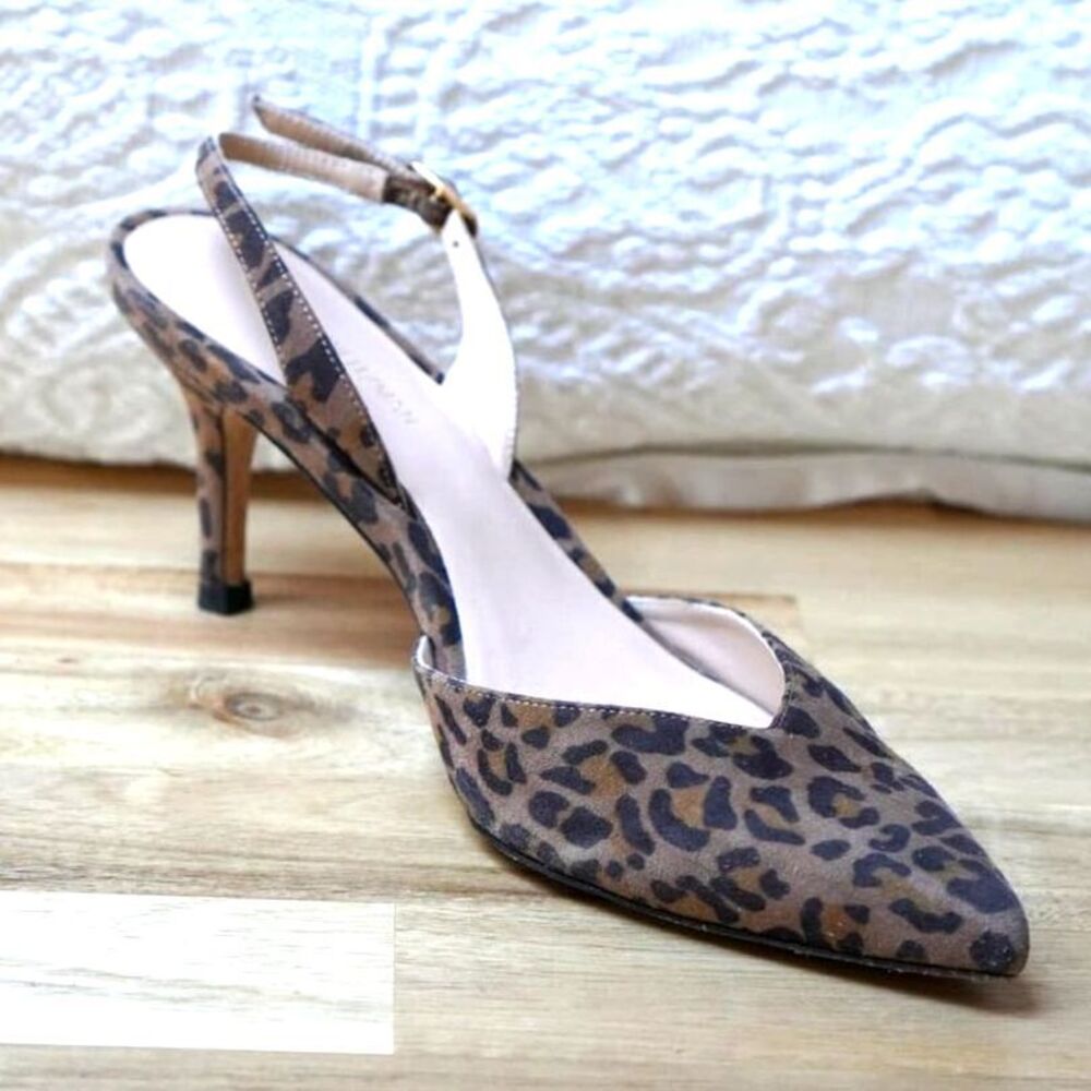 STUART WEITZMAN Leopard Suede Slingback Pumps Kitten Heel Size 6 Designer Chic